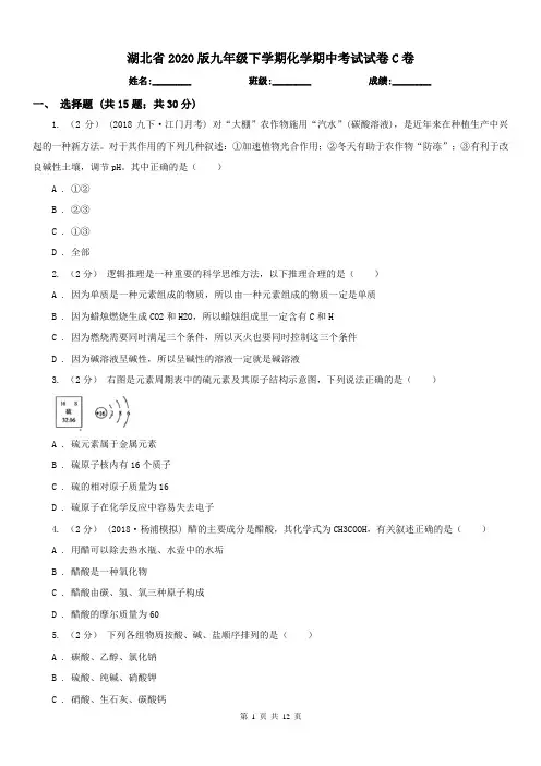 湖北省2020版九年级下学期化学期中考试试卷C卷