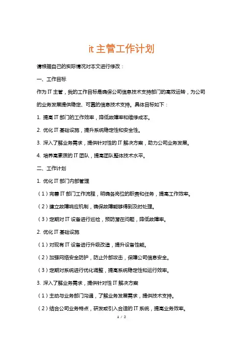 it主管工作计划