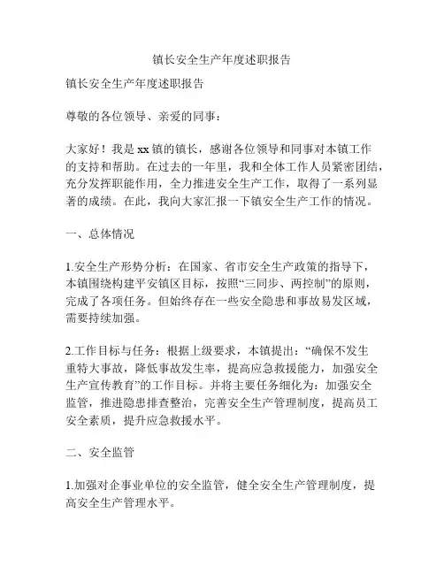 镇长安全生产年度述职报告