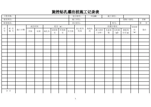 旋挖钻孔灌注桩施工记录表