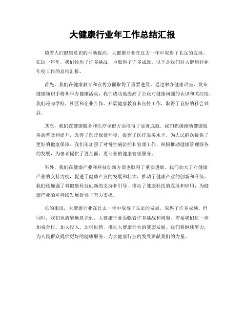 大健康行业年工作总结汇报