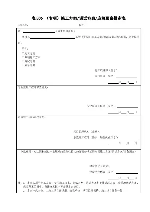 电力工程-(专项)施工方案调试方案应急预案报审表