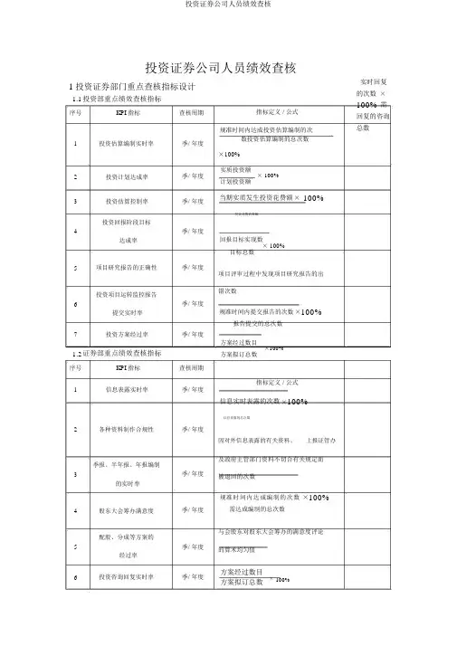 投资证券公司人员绩效考核