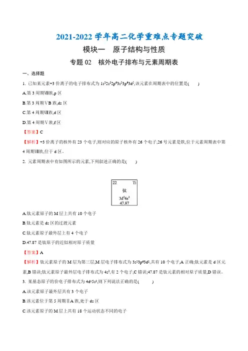 专题02 核外电子排布与元素周期表(解析版)