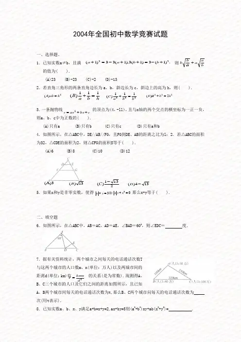 2004年全国初中数学竞赛试题
