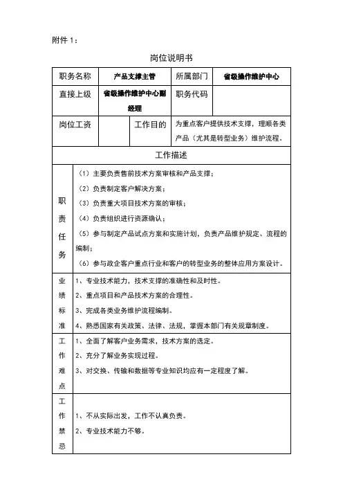 政企客户服务支撑中心岗位说明书