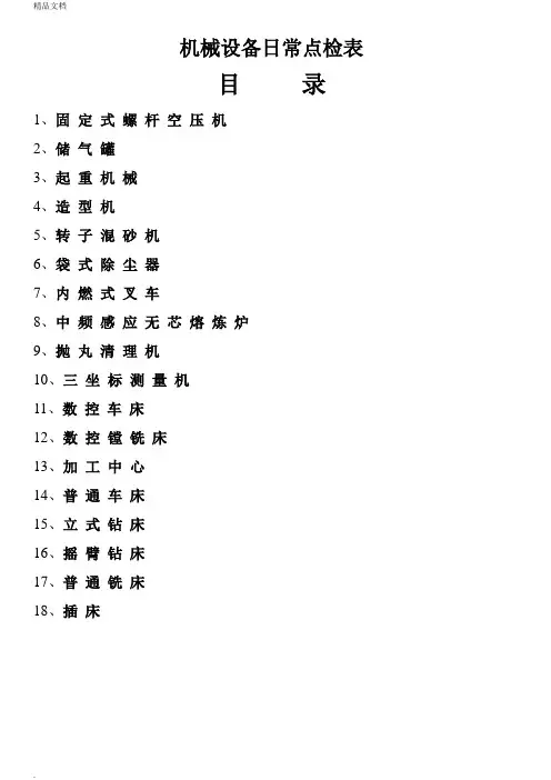 机械设备日常点检表模版