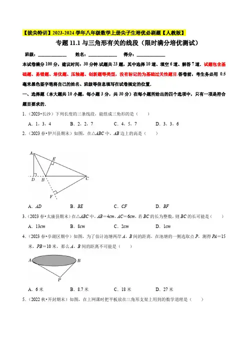 与三角形有关的线段(限时满分培优测试)-八年级数学上册尖子生培优必刷题【人教版】(原卷版)