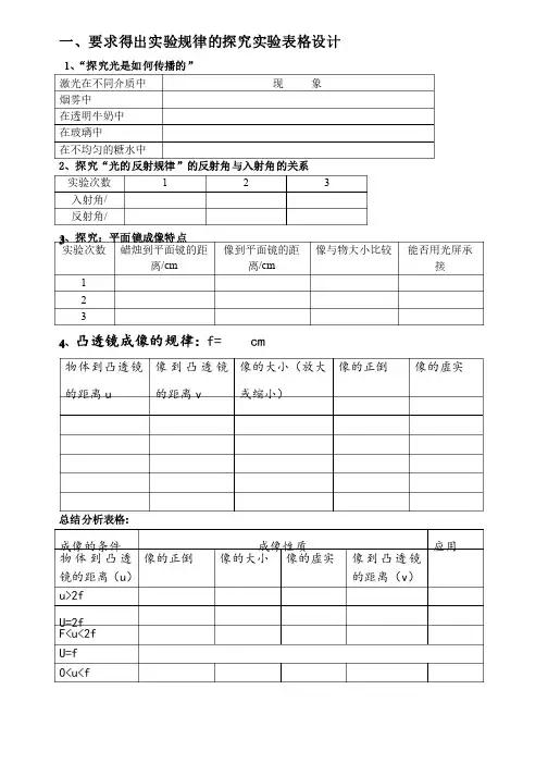 初中物理实验记录表格