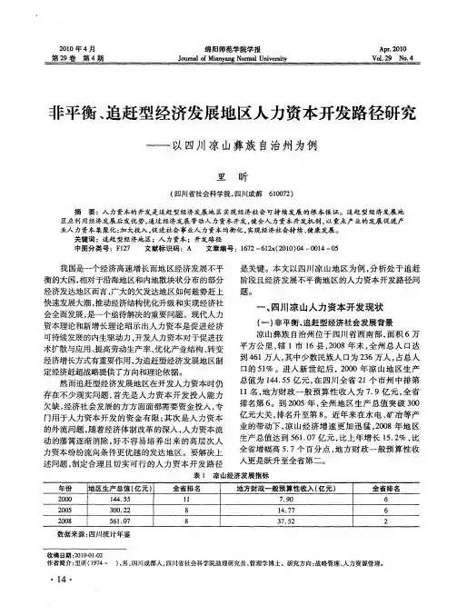 非平衡、追赶型经济发展地区人力资本开发路径研究——以四川凉山彝族自治州为例