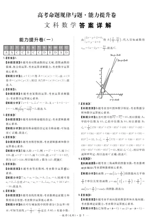 【天利38套】2020能力提升卷文科数学试卷详细解析(3套)