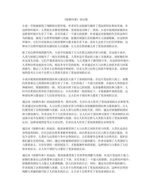 《豺群归来》读后感