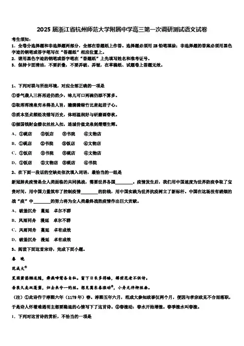 2025届浙江省杭州师范大学附属中学高三第一次调研测试语文试卷含解析