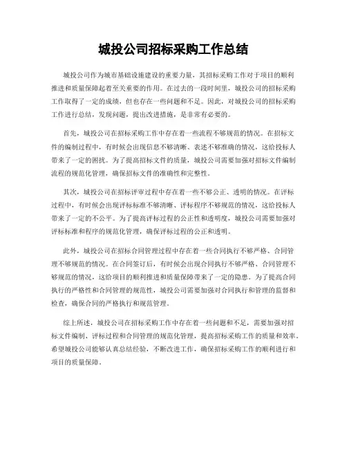 城投公司招标采购工作总结