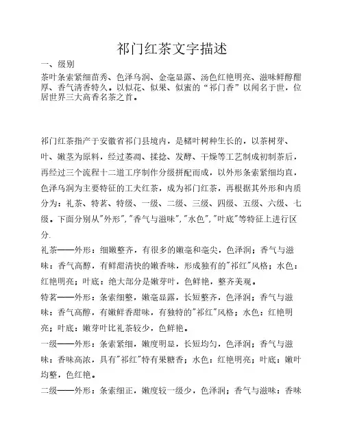 祁门红茶级别文字描述