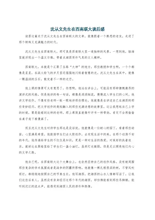 沈从文先生在西南联大读后感