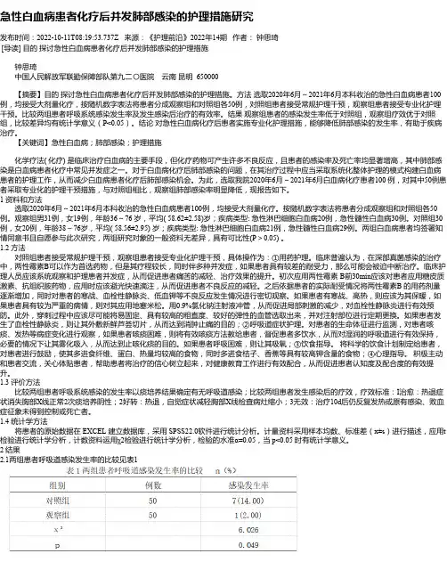 急性白血病患者化疗后并发肺部感染的护理措施研究