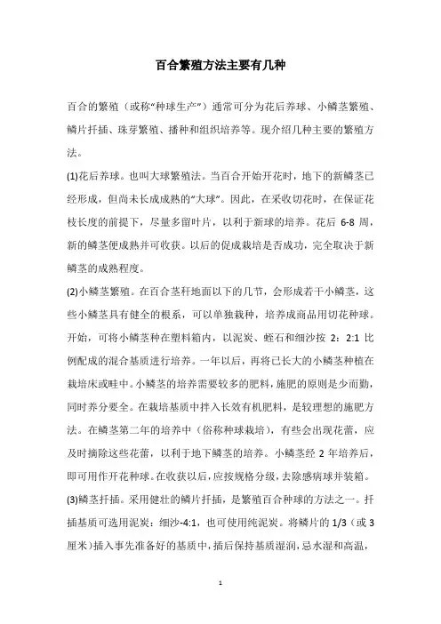 百合繁殖方法主要有几种