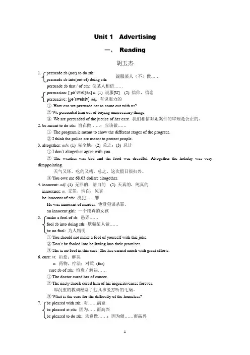 Unit 1  Advertising(短语和句型,语法