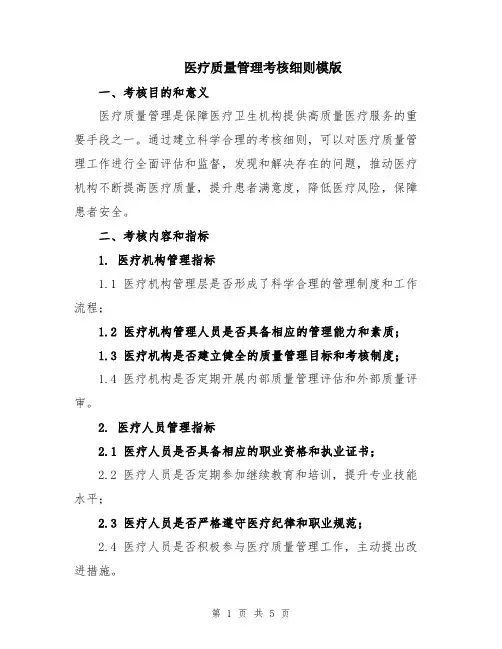 医疗质量管理考核细则模版