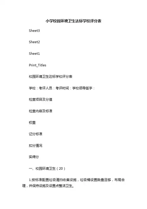 小学校园环境卫生达标学校评分表