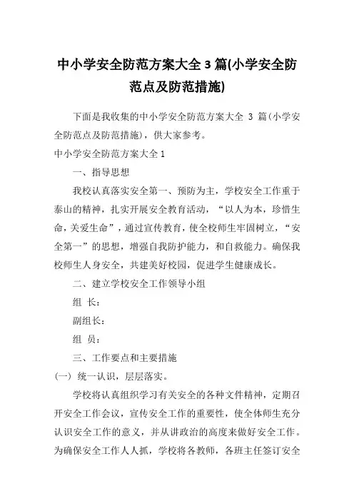 中小学安全防范方案大全3篇(小学安全防范点及防范措施)