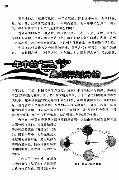 一年中的“季、节”是怎样划分的