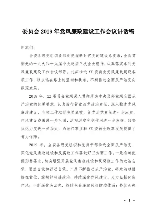 委员会2019年党风廉政建设工作会议讲话稿