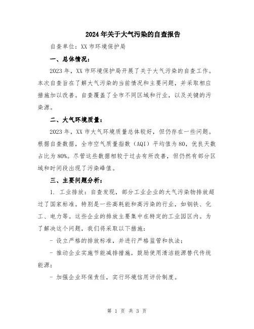 2024年关于大气污染的自查报告