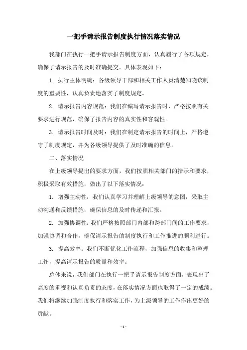 一把手请示报告制度执行情况落实情况