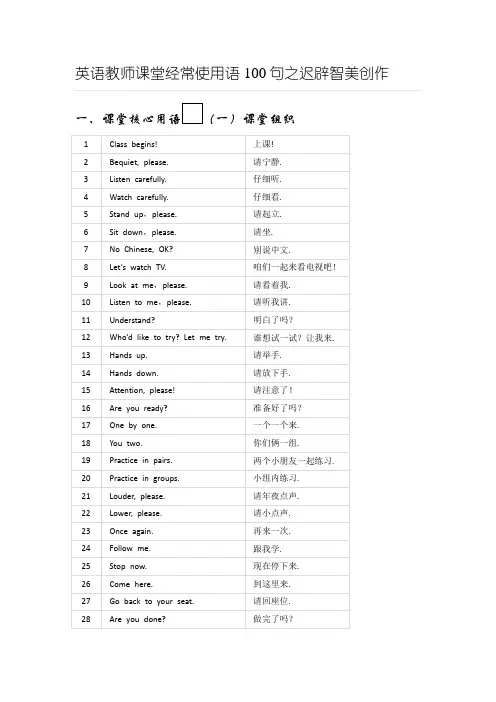 英语教师课堂常用语100句