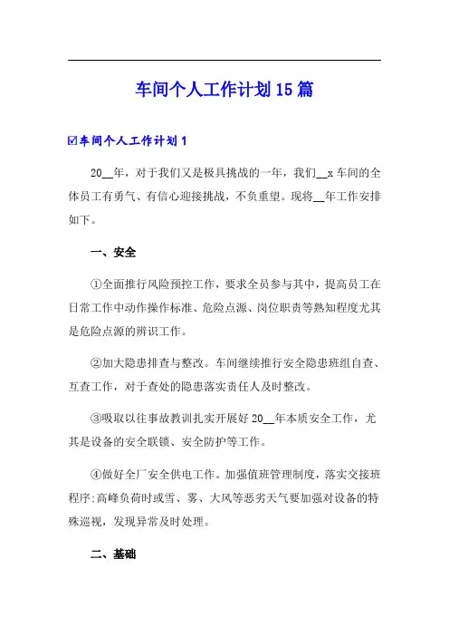 车间个人工作计划15篇(精选)