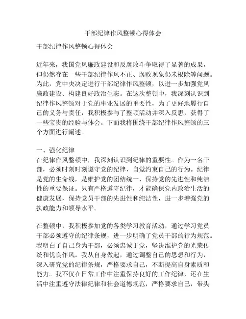 干部纪律作风整顿心得体会