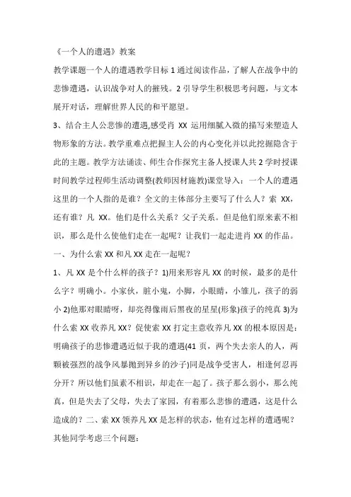 《一个人的遭遇》教案