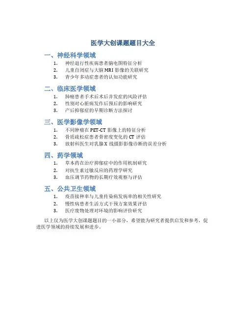 医学大创课题题目大全