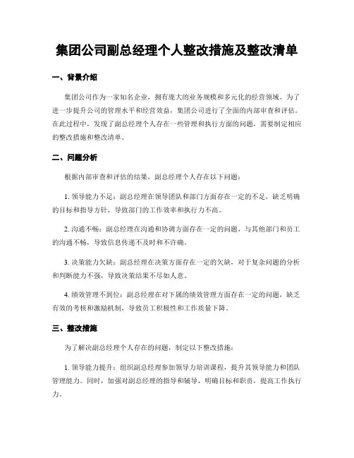 集团公司副总经理个人整改措施及整改清单