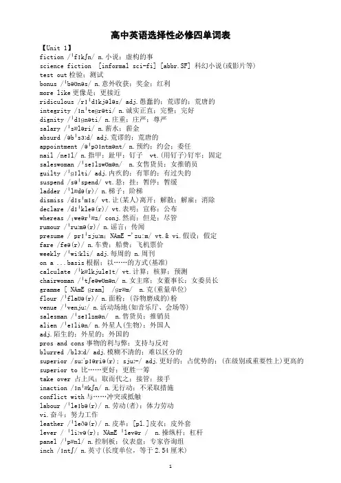 高中英语新人教版选择性必修第四册单词表
