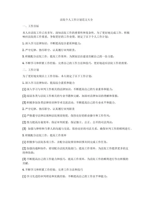 法院个人工作计划范文大全