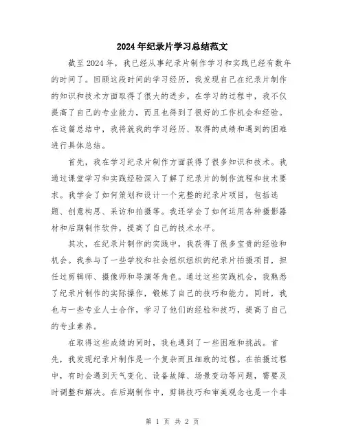 2024年纪录片学习总结范文