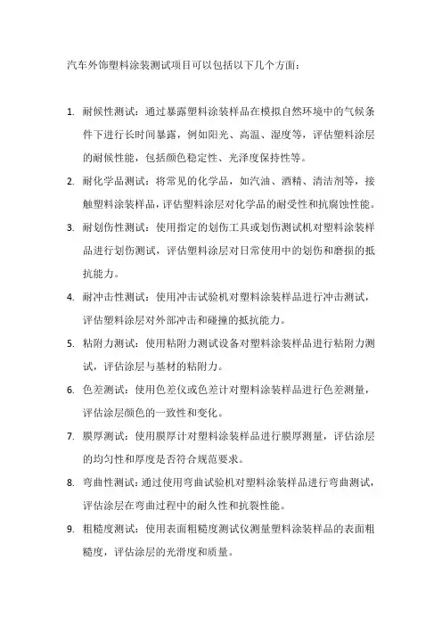 乘用车塑料件涂装检验标准