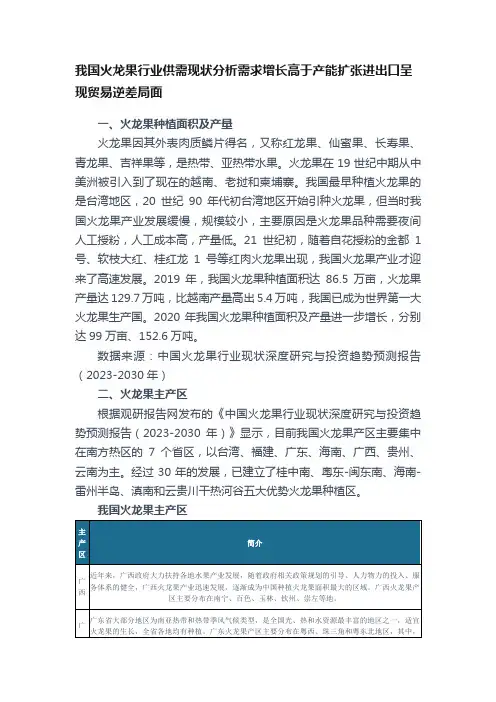 我国火龙果行业供需现状分析需求增长高于产能扩张进出口呈现贸易逆差局面