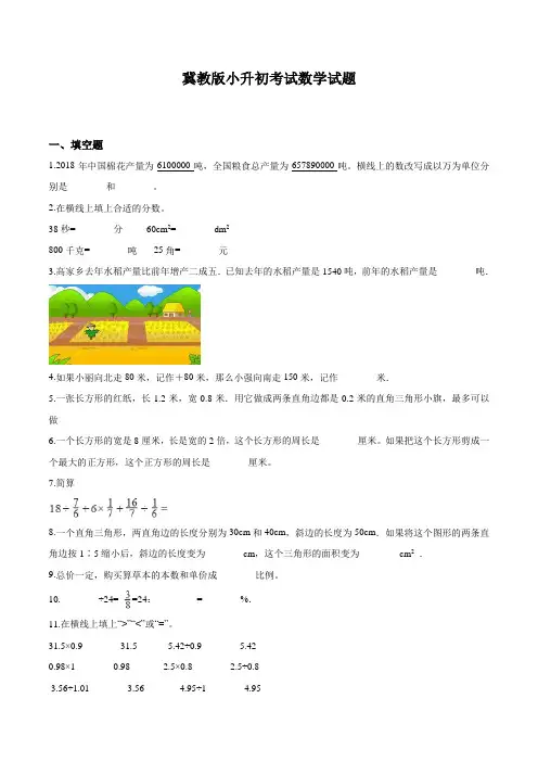 冀教版数学六年级小升初试卷含答案