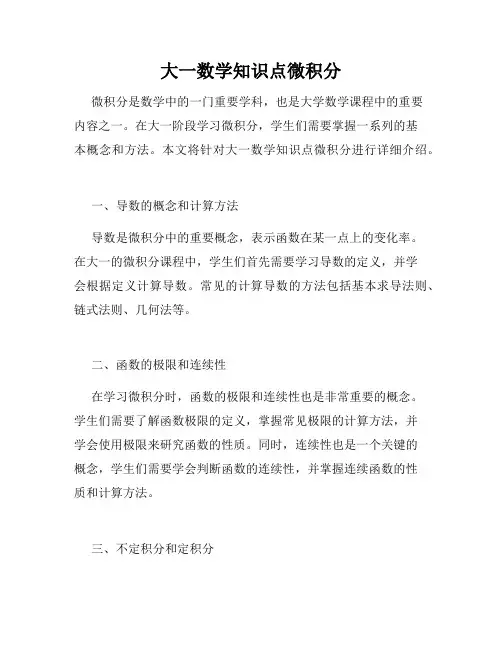 大一数学知识点微积分