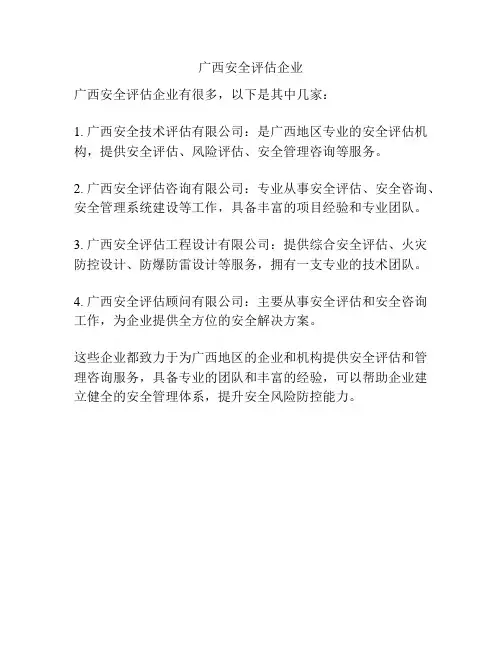 广西安全评估企业