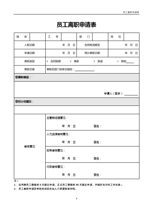 员工离职申请表模板