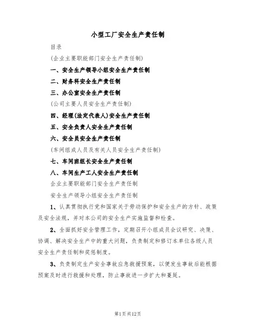 小型工厂安全生产责任制(5篇)