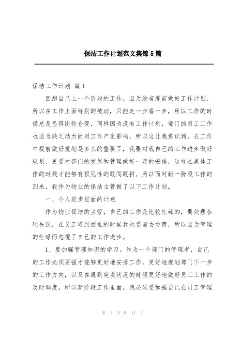 保洁工作计划范文集锦5篇