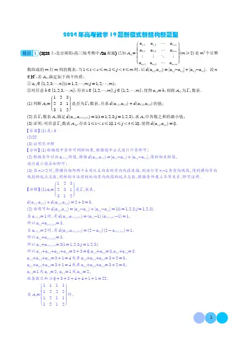 2024年高考数学19题新模式新结构新题型数学与阅读理解  解析版