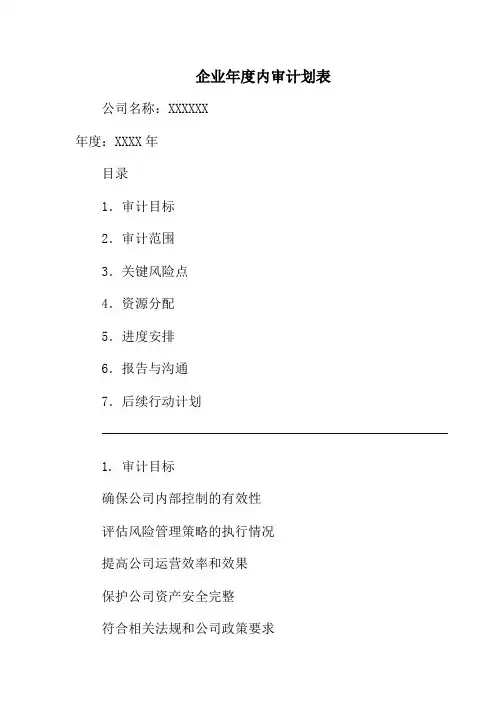 企业年度内审计划表