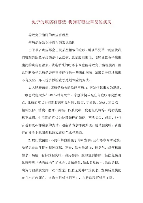 兔子的疾病有哪些-狗狗有哪些常见的疾病